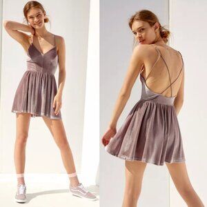 Silence + Noise Mauve Velvet Strappy Fit & Flare Romper